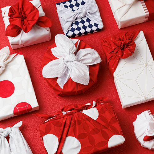 風呂敷 70cm 七宝 ベージュ(赤ドット)【限定数10】