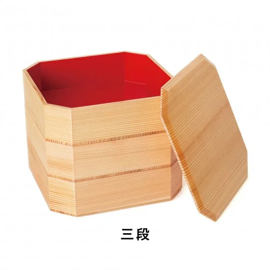 曲げわっぱ 三段重 隅切三段重(内朱) - 大館工芸社